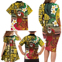 Vanuatu Christmas Family Matching Long Sleeve Bodycon Dress and Hawaiian Shirt Ni-Van Santa Retro Style LT05 - Polynesian Pride