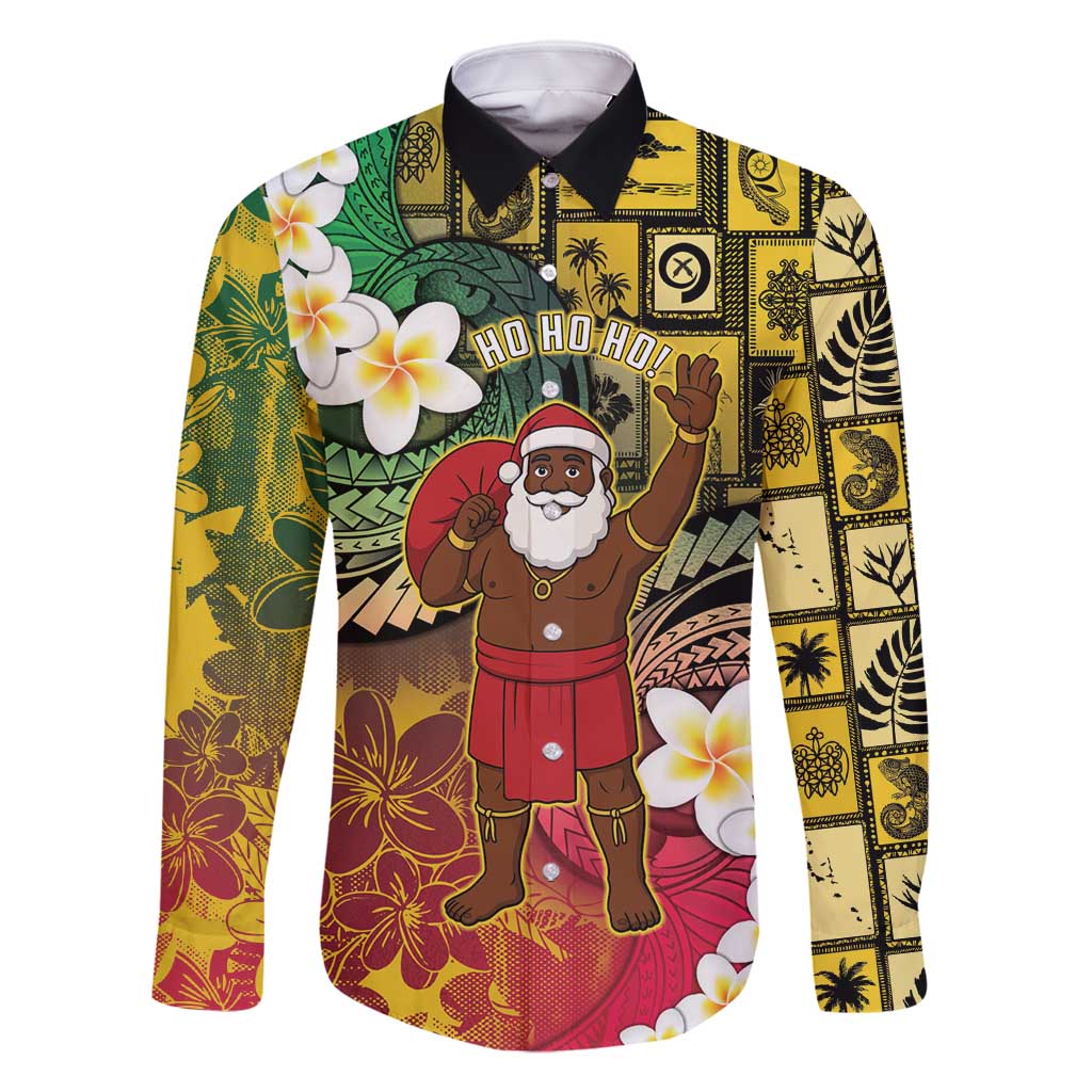 Vanuatu Christmas Family Matching Long Sleeve Bodycon Dress and Hawaiian Shirt Ni-Van Santa Retro Style LT05 Dad's Shirt - Long Sleeve Colorful - Polynesian Pride