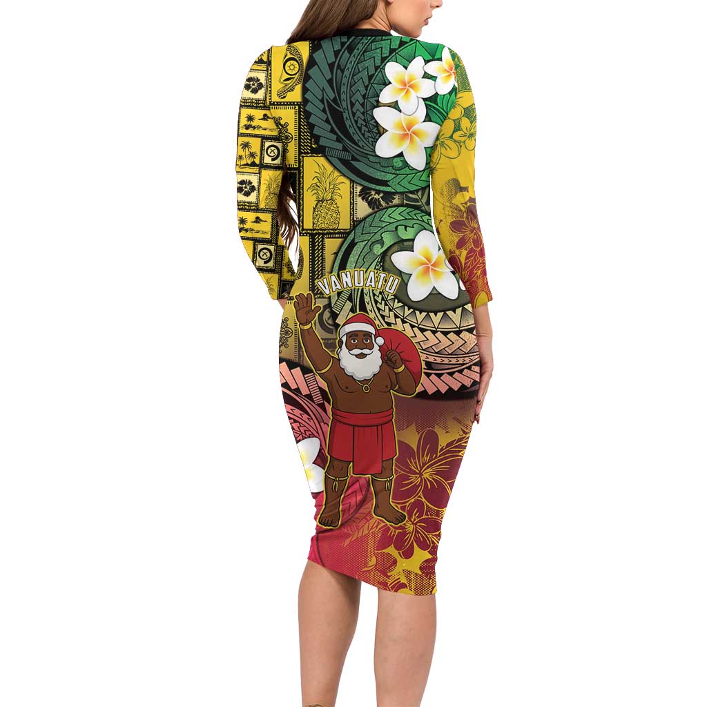 Vanuatu Christmas Family Matching Long Sleeve Bodycon Dress and Hawaiian Shirt Ni-Van Santa Retro Style LT05 - Polynesian Pride