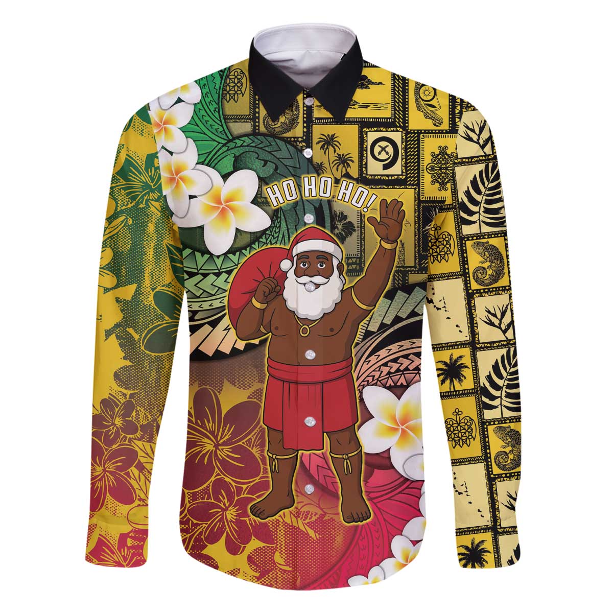 Vanuatu Christmas Family Matching Off The Shoulder Long Sleeve Dress and Hawaiian Shirt Ni-Van Santa Retro Style LT05 Dad's Shirt - Long Sleeve Colorful - Polynesian Pride