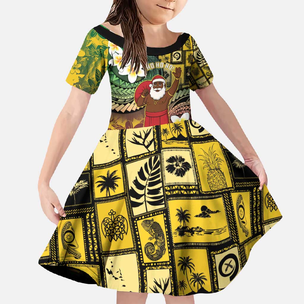 Vanuatu Christmas Family Matching Off Shoulder Maxi Dress and Hawaiian Shirt Ni-Van Santa Retro Style LT05 Daughter's Dress Colorful - Polynesian Pride
