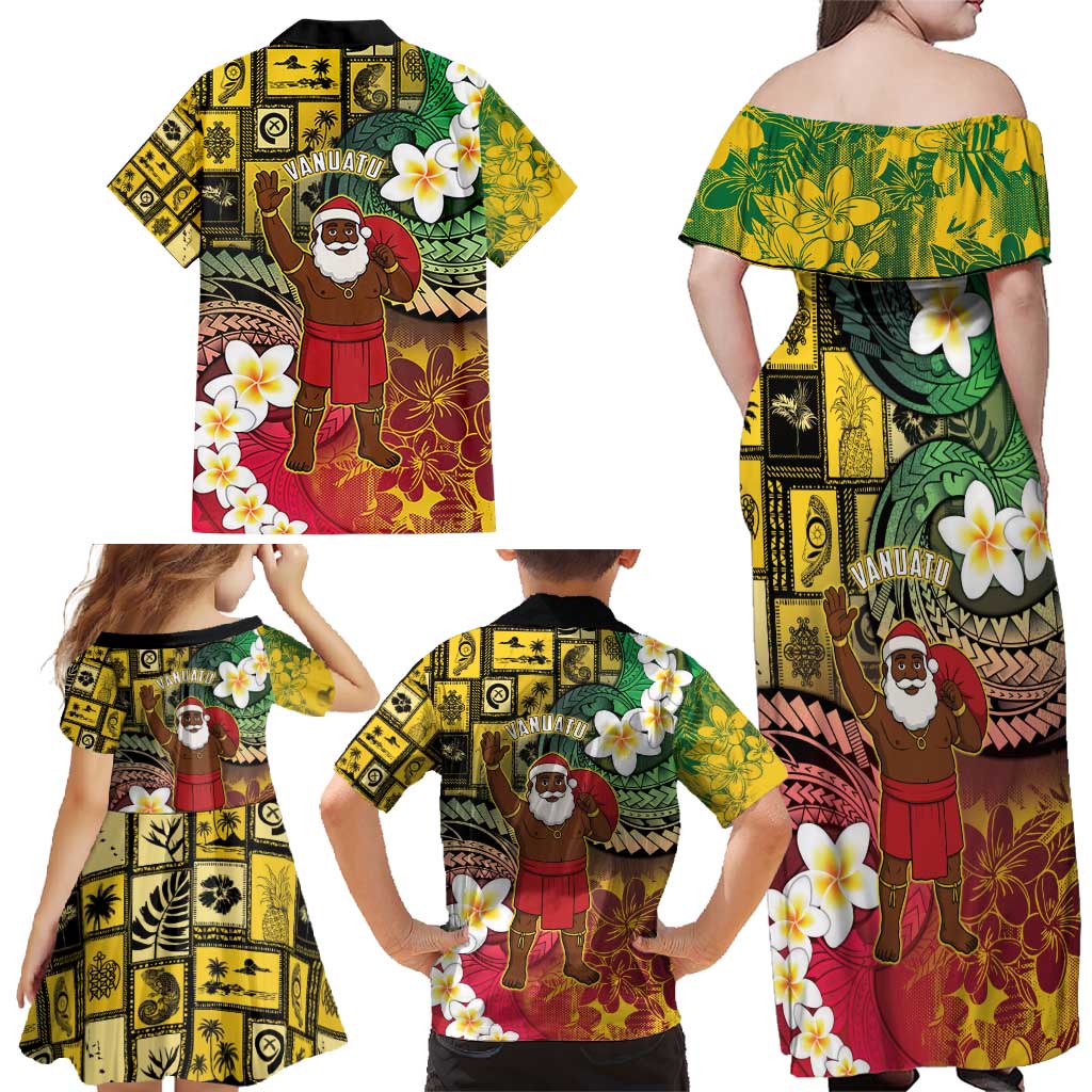 Vanuatu Christmas Family Matching Off Shoulder Maxi Dress and Hawaiian Shirt Ni-Van Santa Retro Style LT05 - Polynesian Pride