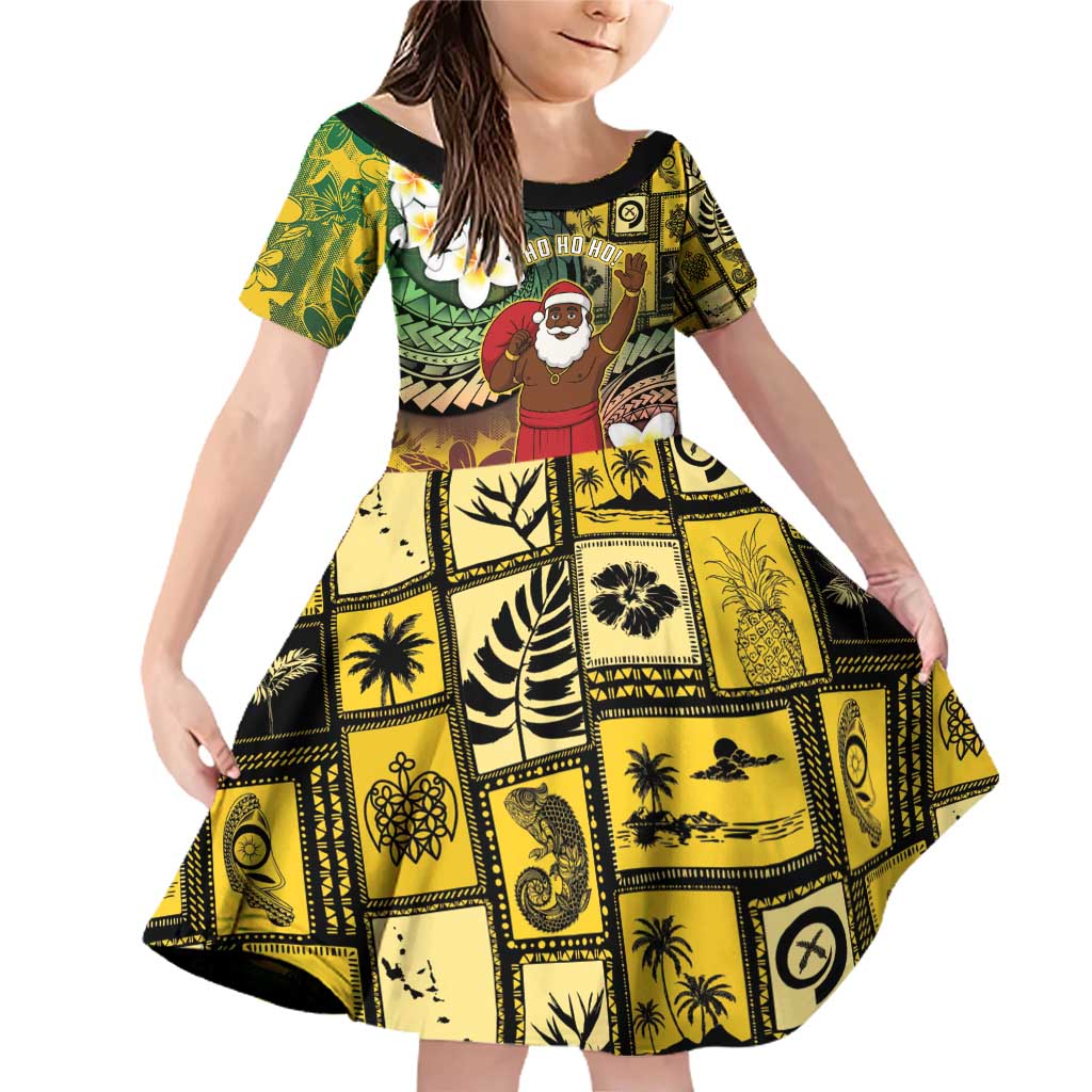 Vanuatu Christmas Family Matching Off Shoulder Short Dress and Hawaiian Shirt Ni-Van Santa Retro Style LT05 Daughter's Dress Colorful - Polynesian Pride