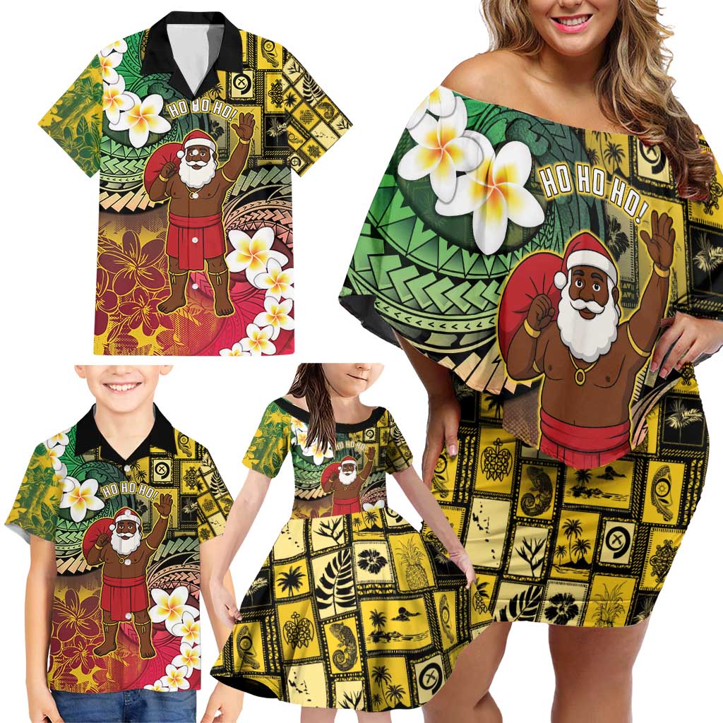 Vanuatu Christmas Family Matching Off Shoulder Short Dress and Hawaiian Shirt Ni-Van Santa Retro Style LT05 - Polynesian Pride