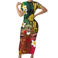 Vanuatu Christmas Family Matching Short Sleeve Bodycon Dress and Hawaiian Shirt Ni-Van Santa Retro Style LT05 Mom's Dress Colorful - Polynesian Pride
