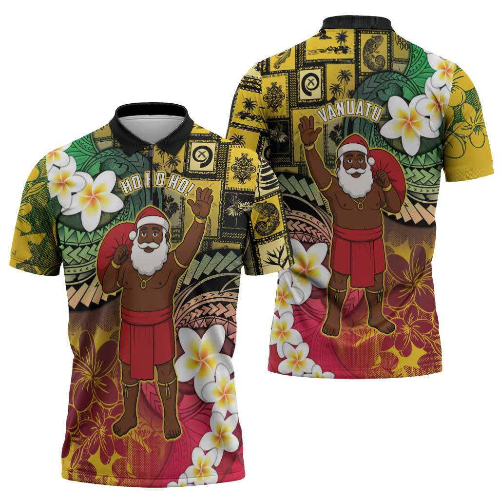 Vanuatu Christmas Zipper Polo Shirt Ni-Van Santa Retro Style - Polynesian Pride