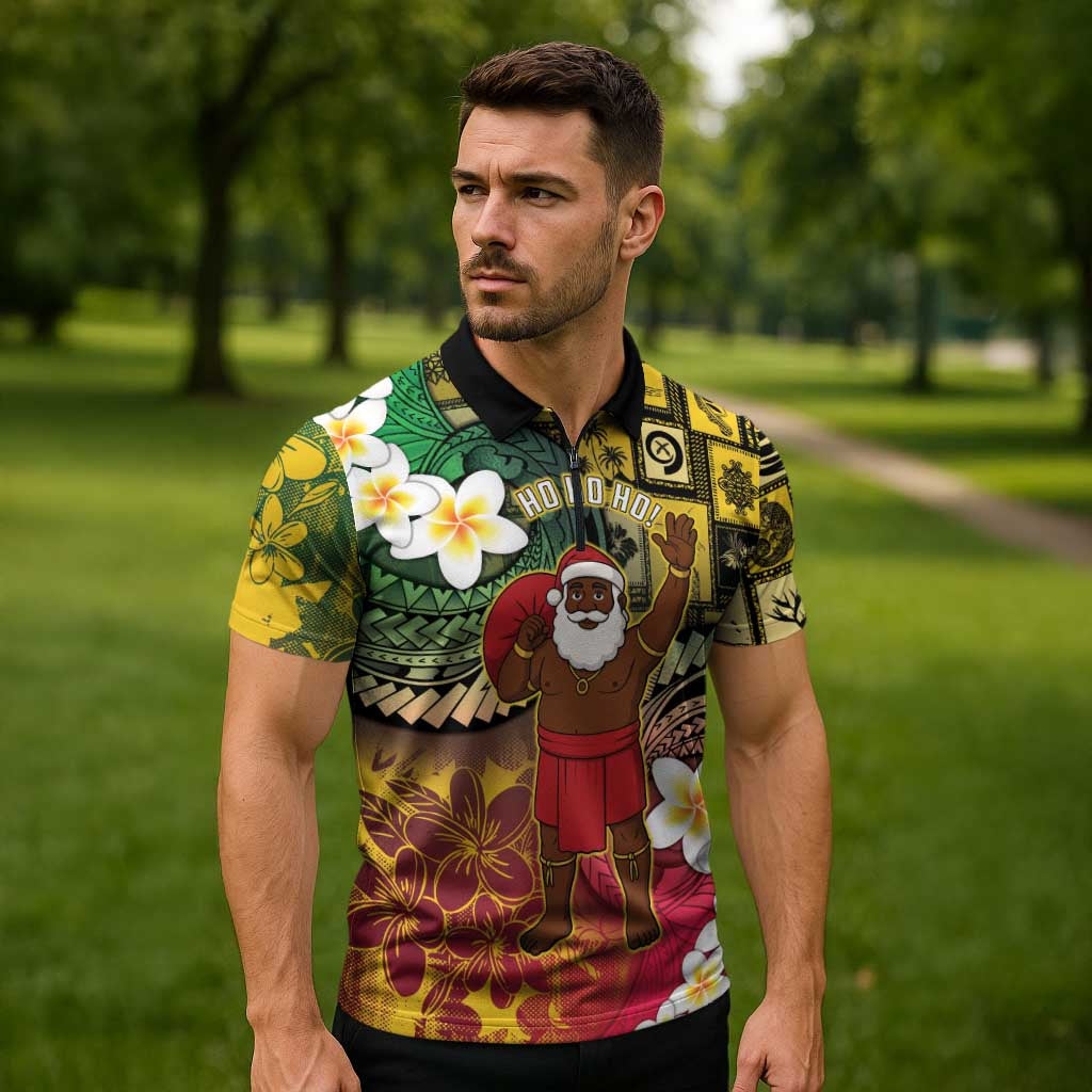 Vanuatu Christmas Zipper Polo Shirt Ni-Van Santa Retro Style - Polynesian Pride