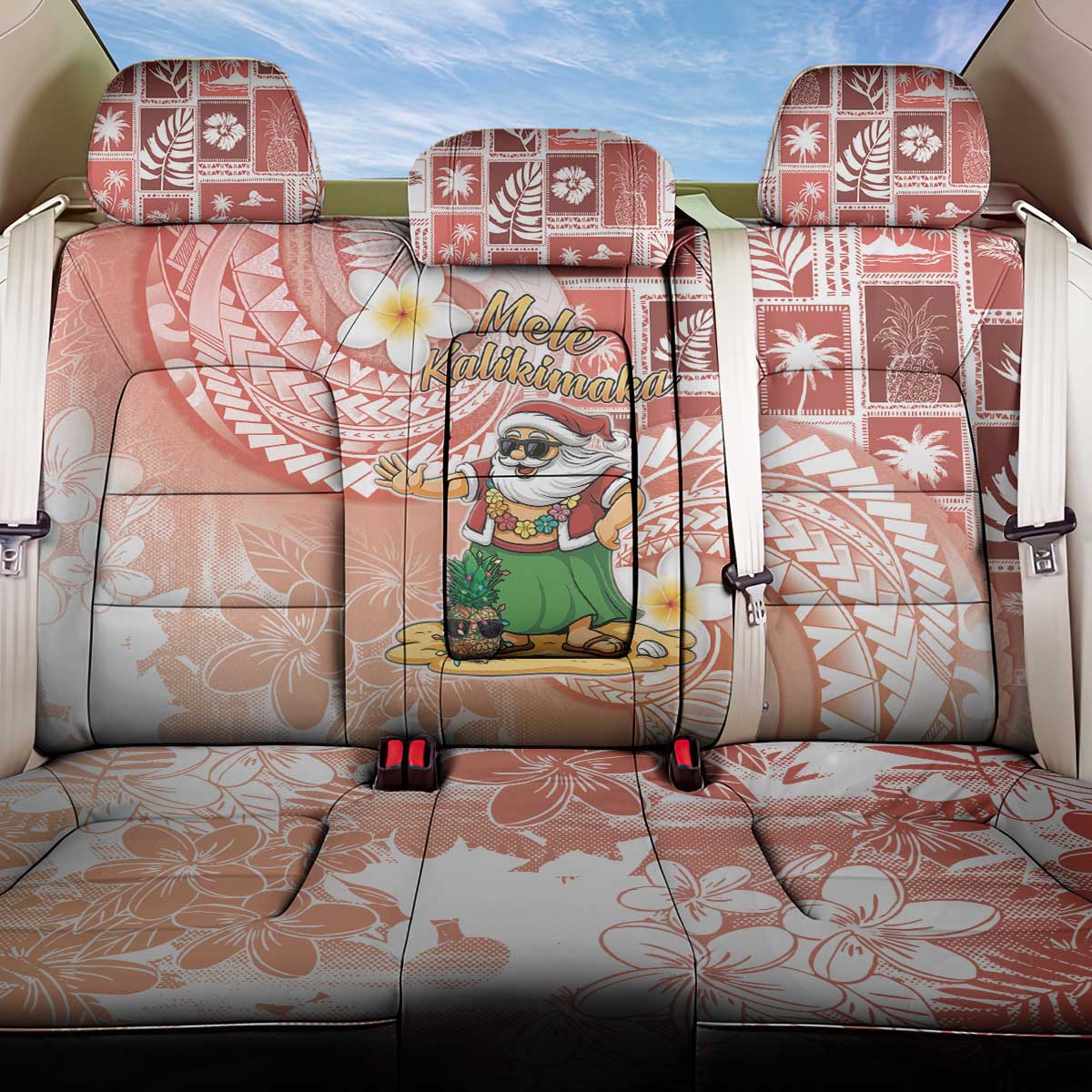 Hawaii Mele Kalikimaka Back Car Seat Cover Hula Santa Retro Style Red - Polynesian Pride