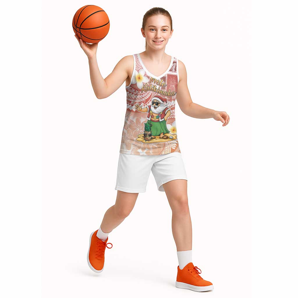 Hawaii Mele Kalikimaka Basketball Jersey Hula Santa Retro Style Red - Polynesian Pride