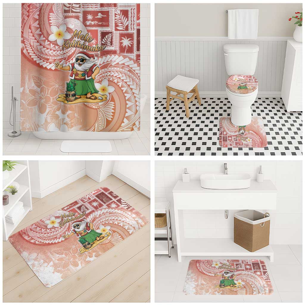 Hawaii Mele Kalikimaka Bathroom Set Hula Santa Retro Style Red - Polynesian Pride