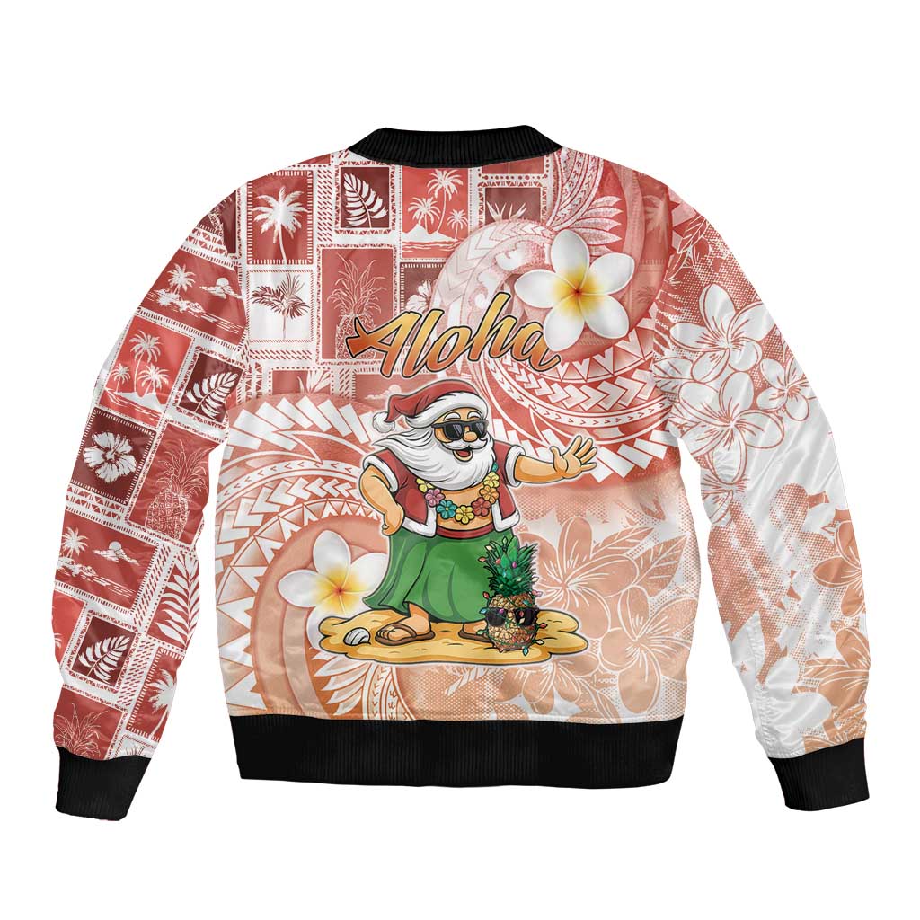 Hawaii Mele Kalikimaka Bomber Jacket Hula Santa Retro Style Red - Polynesian Pride