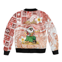 Hawaii Mele Kalikimaka Bomber Jacket Hula Santa Retro Style Red - Polynesian Pride
