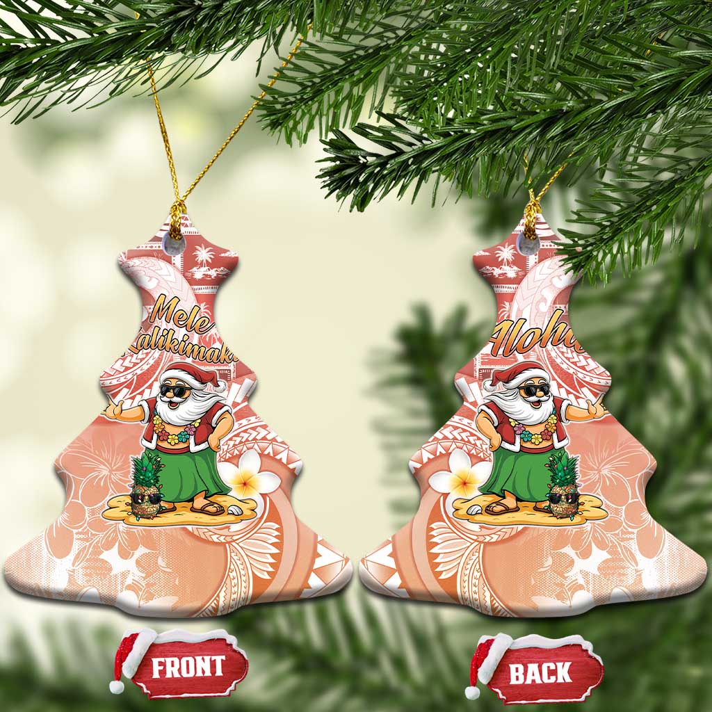 Hawaii Mele Kalikimaka Ceramic Ornament Hula Santa Retro Style Red - Polynesian Pride