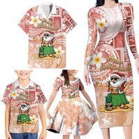Hawaii Mele Kalikimaka Family Matching Long Sleeve Bodycon Dress and Hawaiian Shirt Hula Santa Retro Style Red LT05 - Polynesian Pride