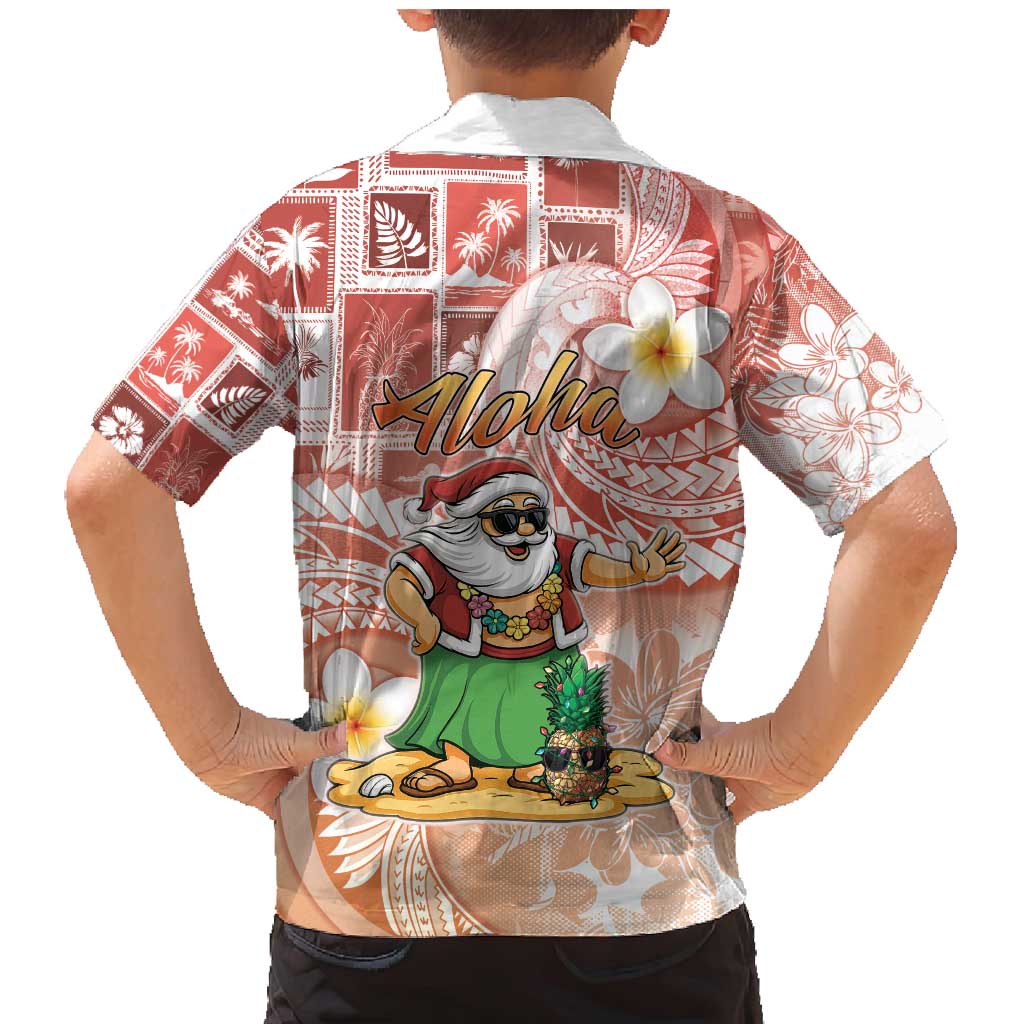 Hawaii Mele Kalikimaka Family Matching Mermaid Dress and Hawaiian Shirt Hula Santa Retro Style Red LT05 - Polynesian Pride