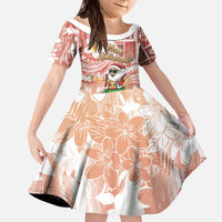Hawaii Mele Kalikimaka Family Matching Off The Shoulder Long Sleeve Dress and Hawaiian Shirt Hula Santa Retro Style Red LT05 Daughter's Dress Red - Polynesian Pride