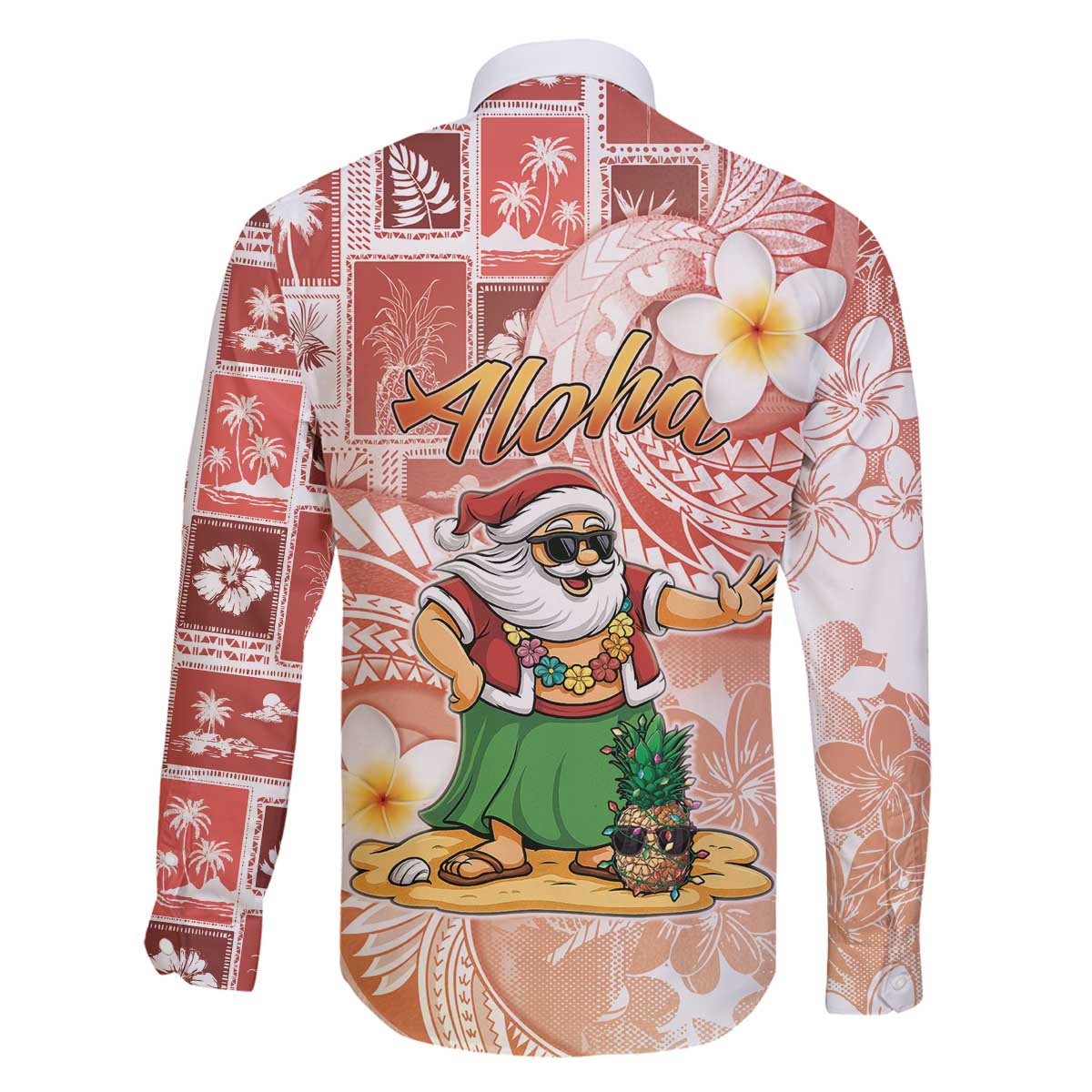 Hawaii Mele Kalikimaka Family Matching Off The Shoulder Long Sleeve Dress and Hawaiian Shirt Hula Santa Retro Style Red LT05 - Polynesian Pride