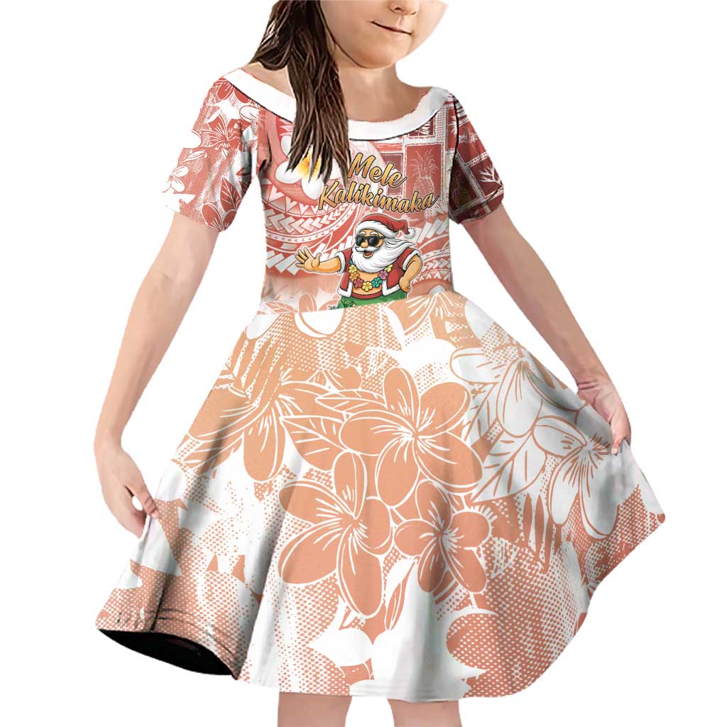 Hawaii Mele Kalikimaka Family Matching Off Shoulder Short Dress and Hawaiian Shirt Hula Santa Retro Style Red LT05 Daughter's Dress Red - Polynesian Pride