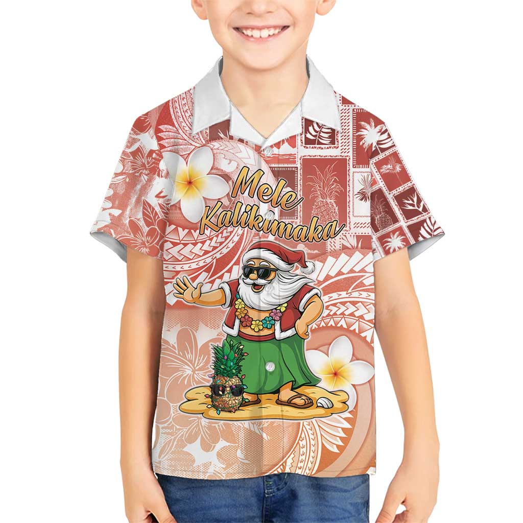 Hawaii Mele Kalikimaka Family Matching Off Shoulder Short Dress and Hawaiian Shirt Hula Santa Retro Style Red LT05 Son's Shirt Red - Polynesian Pride
