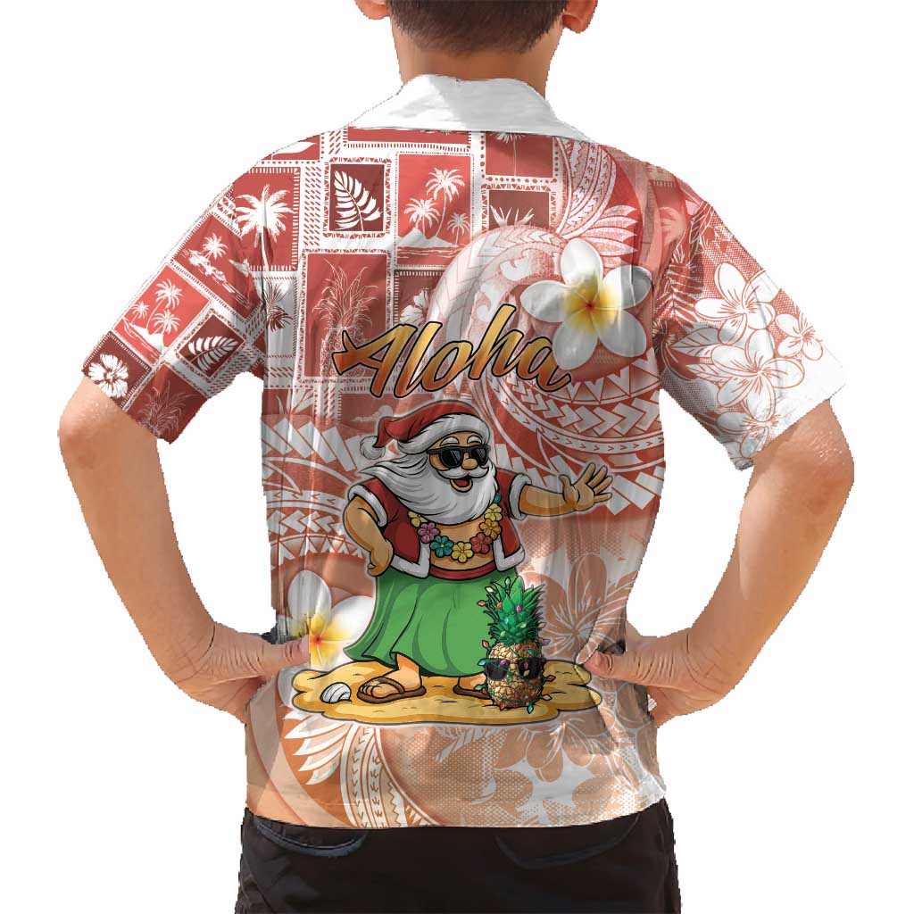Hawaii Mele Kalikimaka Family Matching Puletasi and Hawaiian Shirt Hula Santa Retro Style Red - Polynesian Pride
