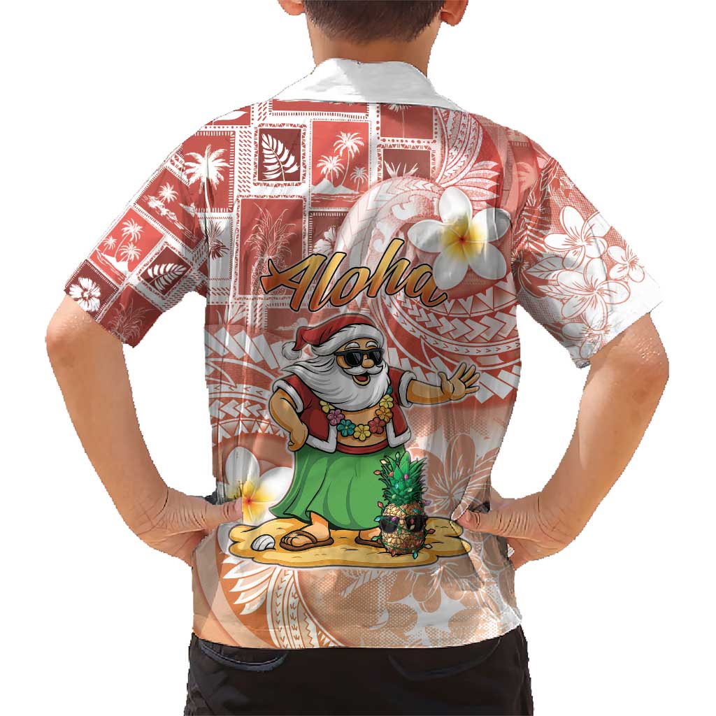 Hawaii Mele Kalikimaka Family Matching Short Sleeve Bodycon Dress and Hawaiian Shirt Hula Santa Retro Style Red LT05 - Polynesian Pride