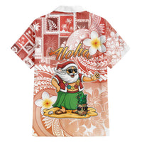 Hawaii Mele Kalikimaka Family Matching Short Sleeve Bodycon Dress and Hawaiian Shirt Hula Santa Retro Style Red LT05 - Polynesian Pride