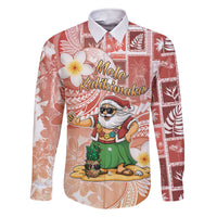 Hawaii Mele Kalikimaka Family Matching Short Sleeve Bodycon Dress and Hawaiian Shirt Hula Santa Retro Style Red LT05 Dad's Shirt - Long Sleeve Red - Polynesian Pride