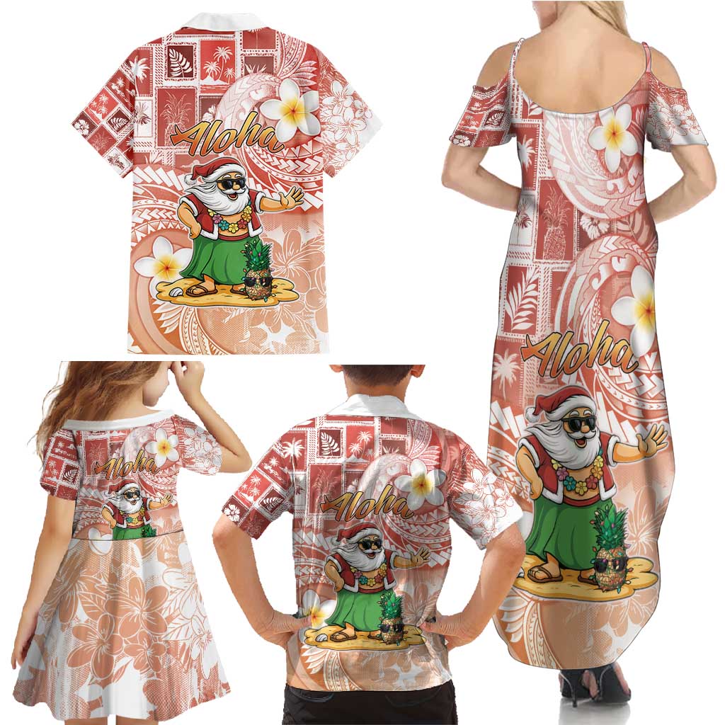 Hawaii Mele Kalikimaka Family Matching Summer Maxi Dress and Hawaiian Shirt Hula Santa Retro Style Red LT05 - Polynesian Pride