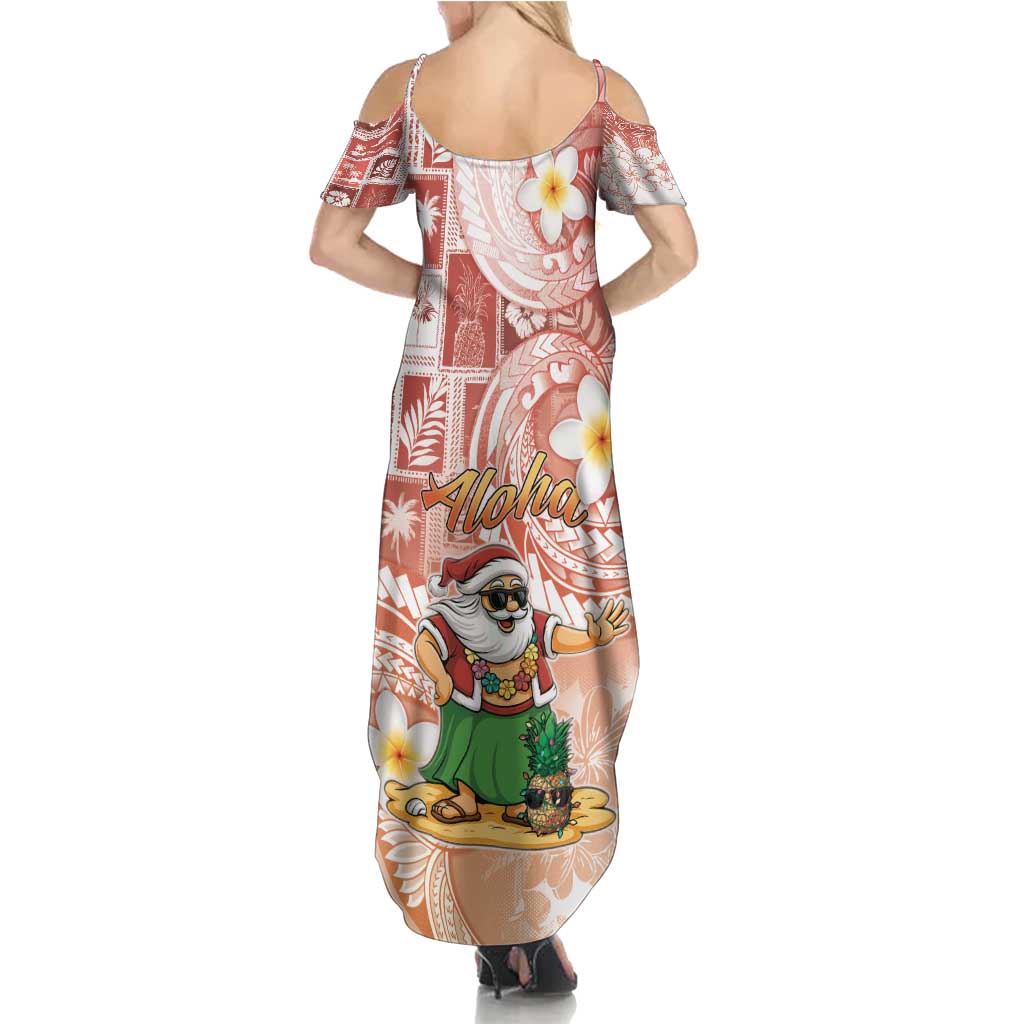 Hawaii Mele Kalikimaka Family Matching Summer Maxi Dress and Hawaiian Shirt Hula Santa Retro Style Red LT05 - Polynesian Pride