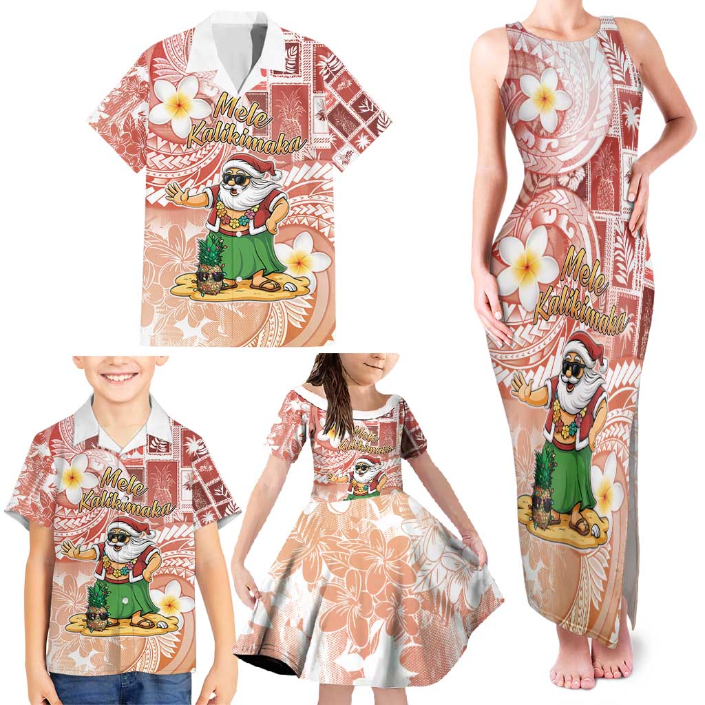 Hawaii Mele Kalikimaka Family Matching Tank Maxi Dress and Hawaiian Shirt Hula Santa Retro Style Red LT05 - Polynesian Pride