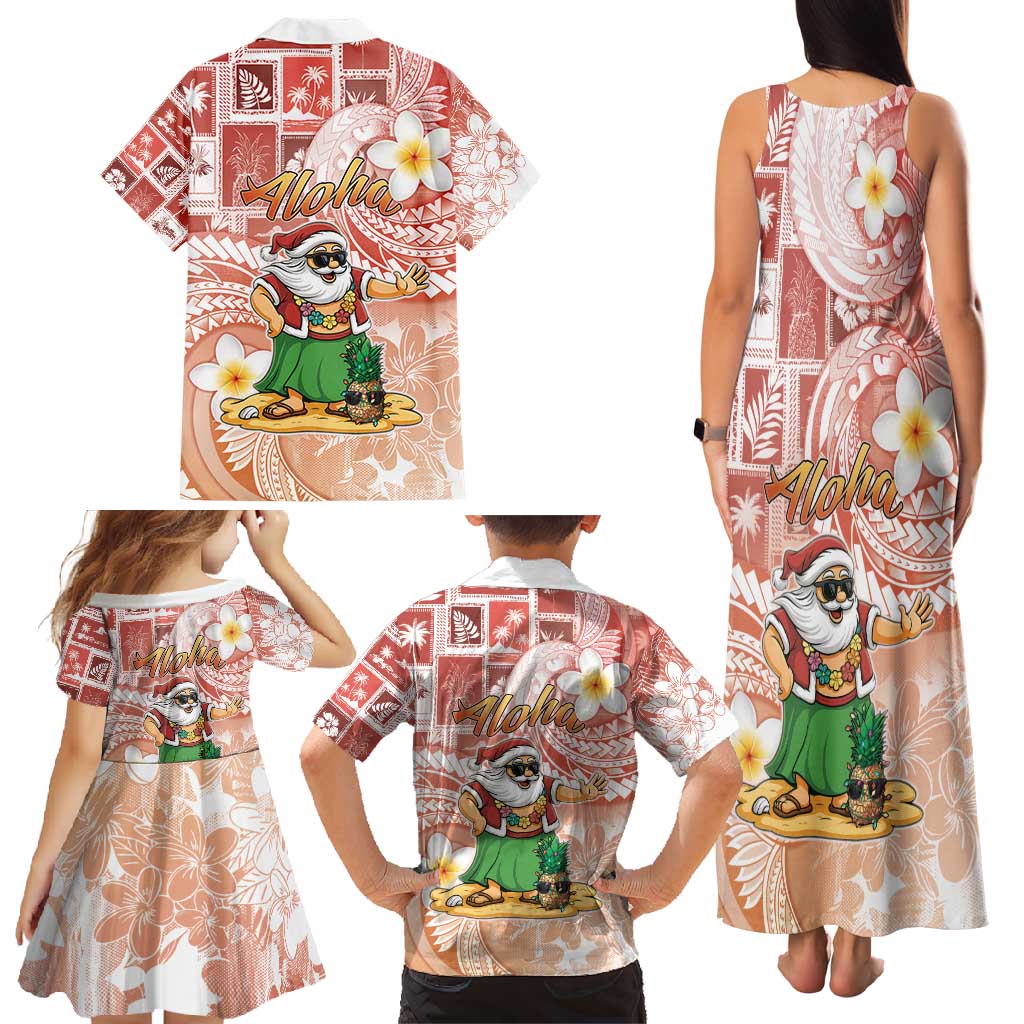 Hawaii Mele Kalikimaka Family Matching Tank Maxi Dress and Hawaiian Shirt Hula Santa Retro Style Red LT05 - Polynesian Pride