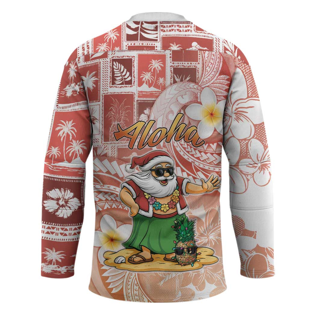 Hawaii Mele Kalikimaka Hockey Jersey Hula Santa Retro Style Red - Polynesian Pride