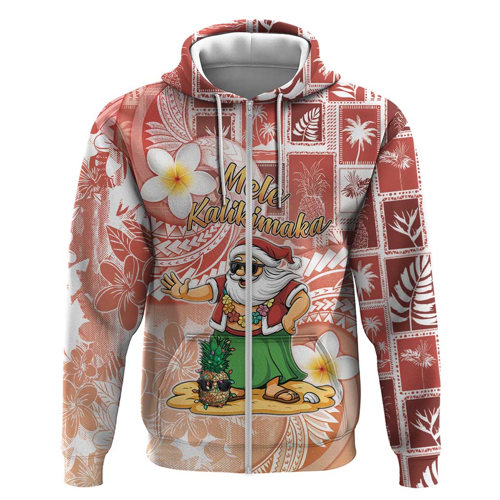 Hawaii Mele Kalikimaka Hoodie Hula Santa Retro Style Red - Polynesian Pride