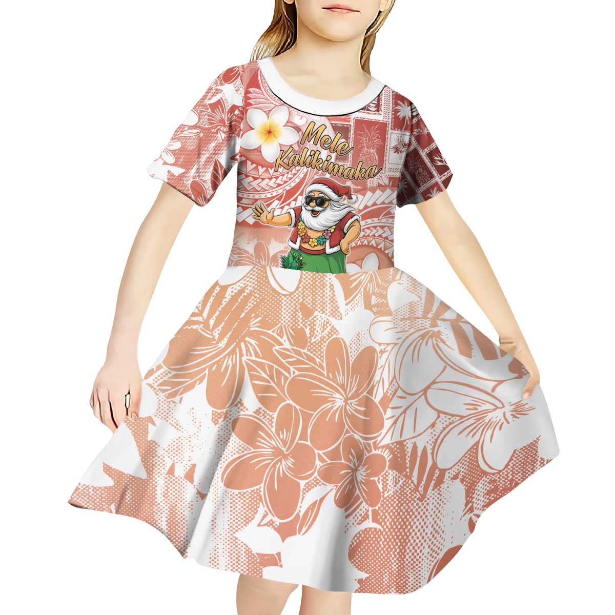 Hawaii Mele Kalikimaka Kid Short Sleeve Dress Hula Santa Retro Style Red LT05 - Polynesian Pride