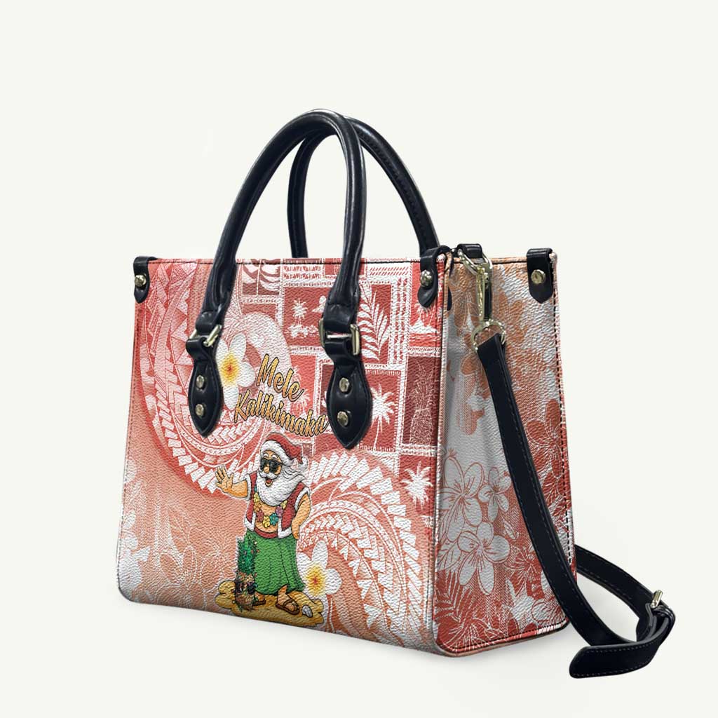Hawaii Mele Kalikimaka Leather Bag Hula Santa Retro Style Red - Polynesian Pride