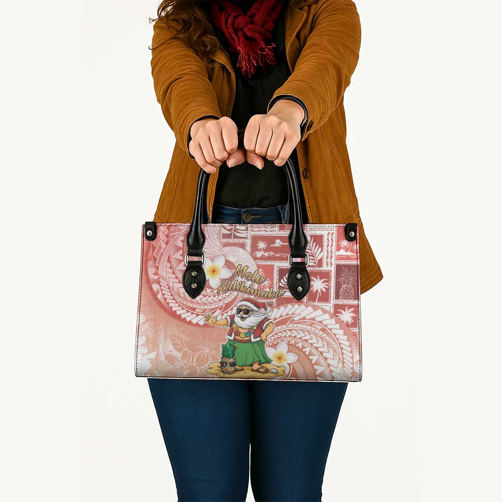Hawaii Mele Kalikimaka Leather Bag Hula Santa Retro Style Red - Polynesian Pride