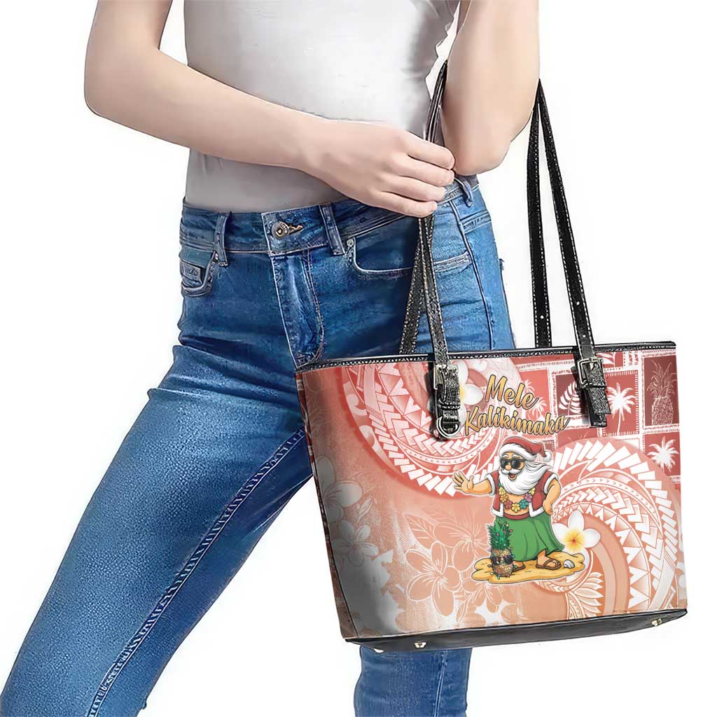 Hawaii Mele Kalikimaka Leather Tote Bag Hula Santa Retro Style Red - Polynesian Pride