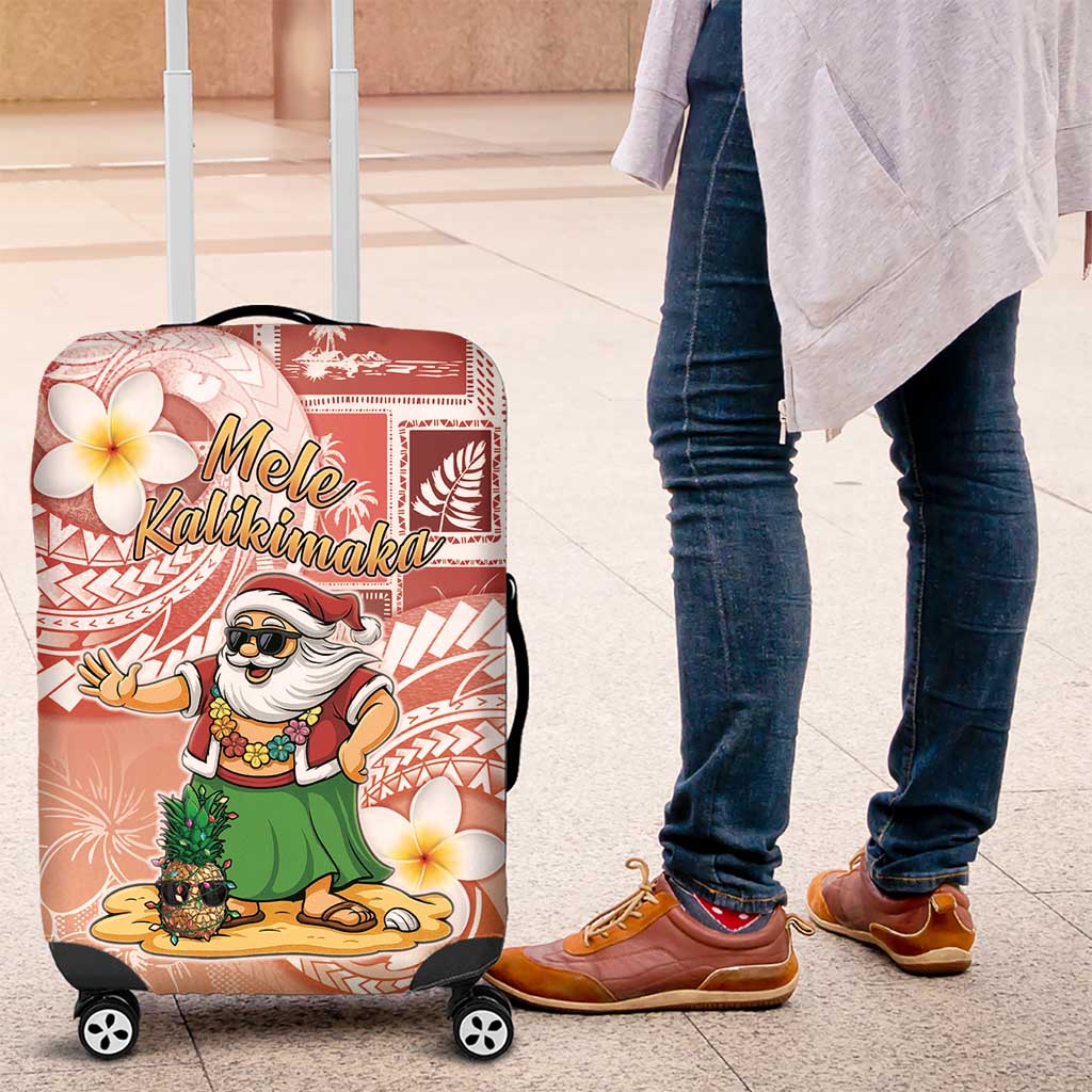 Hawaii Mele Kalikimaka Luggage Cover Hula Santa Retro Style Red LT05 Red - Polynesian Pride