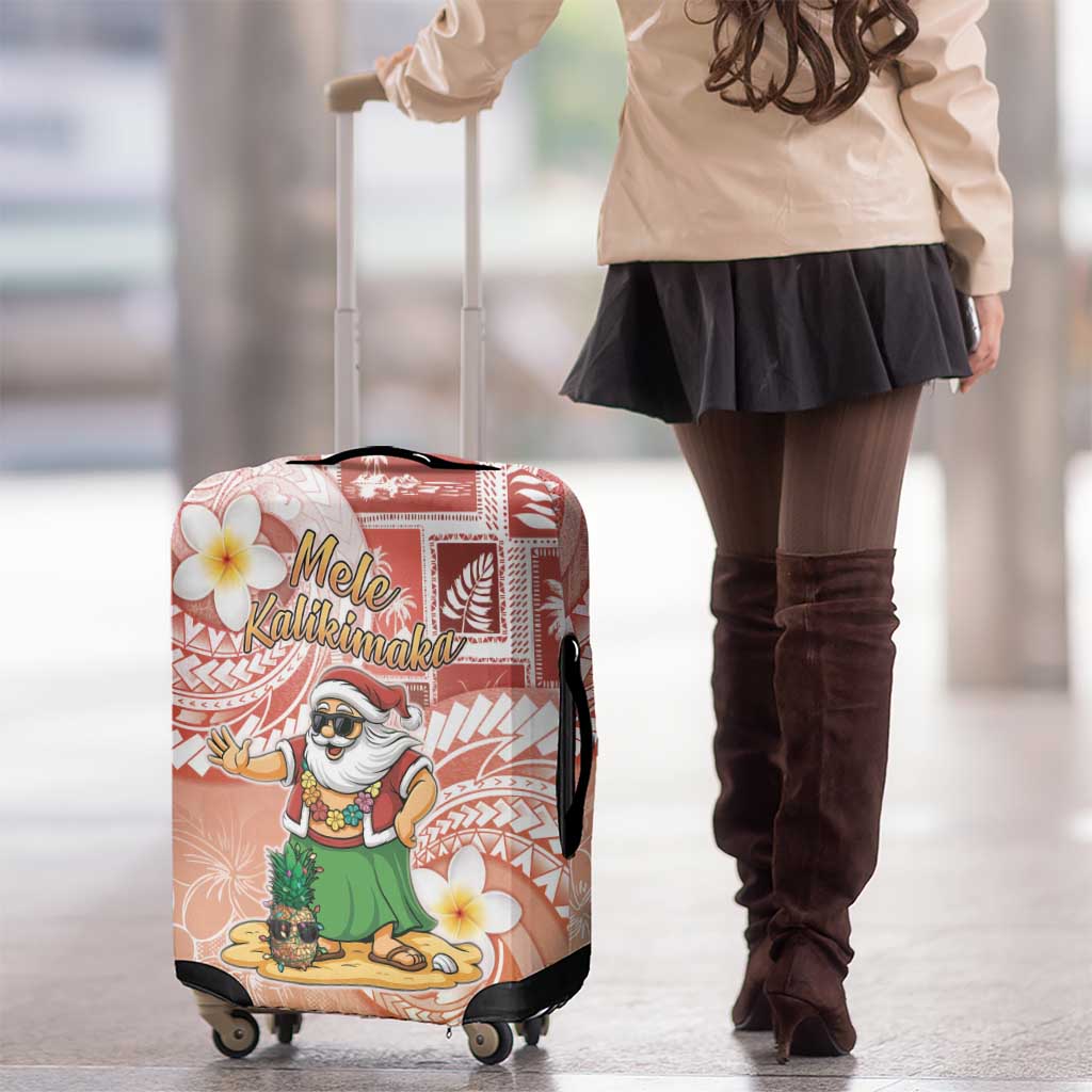 Hawaii Mele Kalikimaka Luggage Cover Hula Santa Retro Style Red LT05 - Polynesian Pride