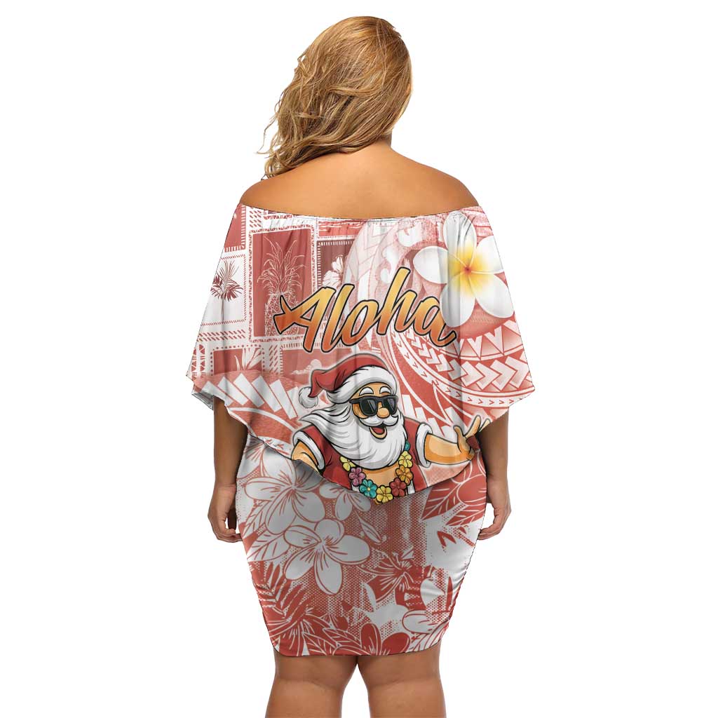 Hawaii Mele Kalikimaka Off Shoulder Short Dress Hula Santa Retro Style Red LT05 - Polynesian Pride