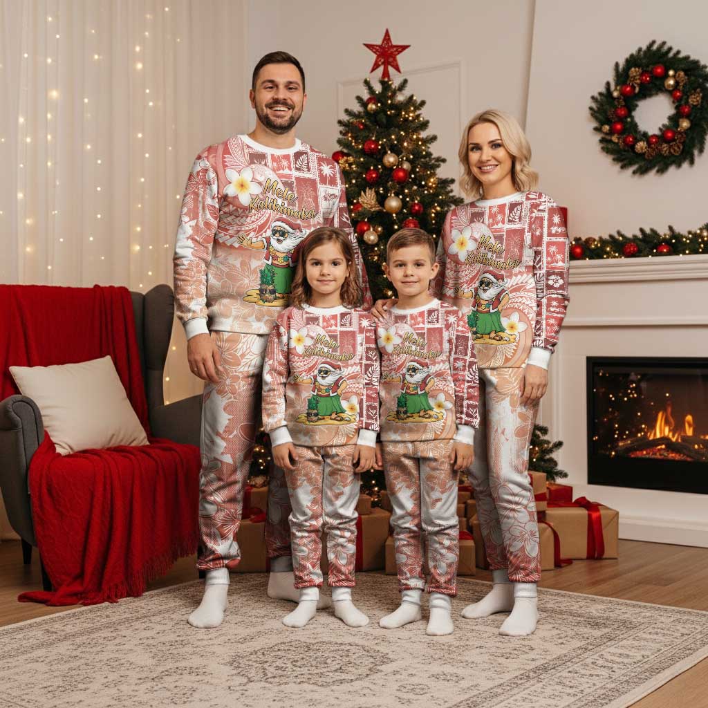 Hawaii Mele Kalikimaka Christmas Pajama Set Hula Santa Retro Style Red - Polynesian Pride
