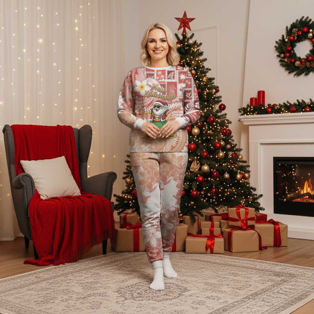Hawaii Mele Kalikimaka Christmas Pajama Set Hula Santa Retro Style Red - Polynesian Pride
