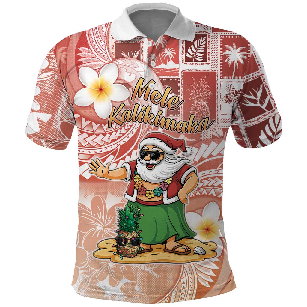 Hawaii Mele Kalikimaka Polo Shirt Hula Santa Retro Style Red - Polynesian Pride