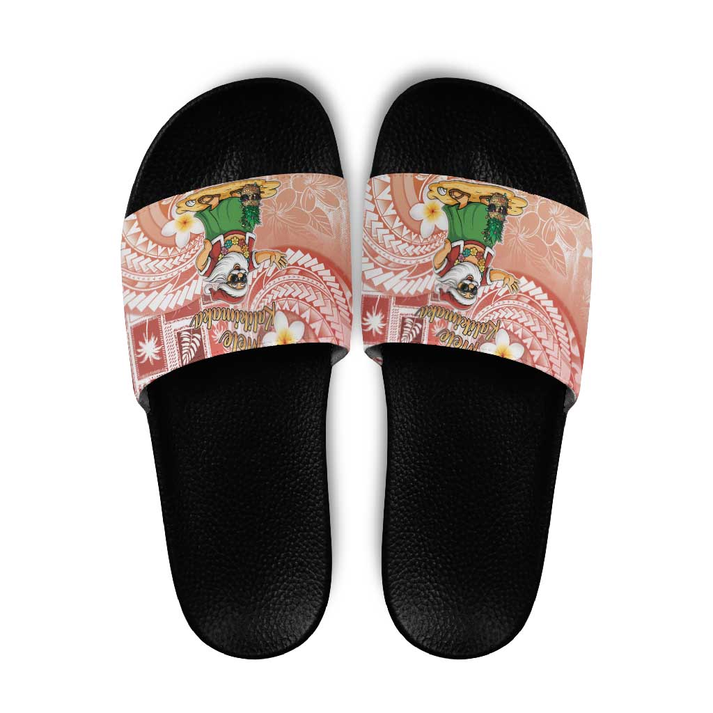 Hawaii Mele Kalikimaka Slide Sandals Hula Santa Retro Style Red - Polynesian Pride