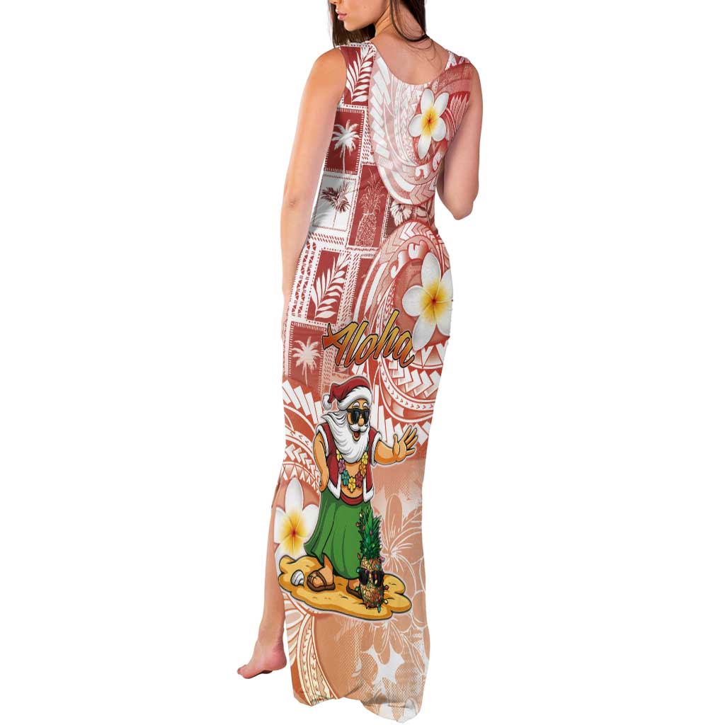 Hawaii Mele Kalikimaka Tank Maxi Dress Hula Santa Retro Style Red - Polynesian Pride