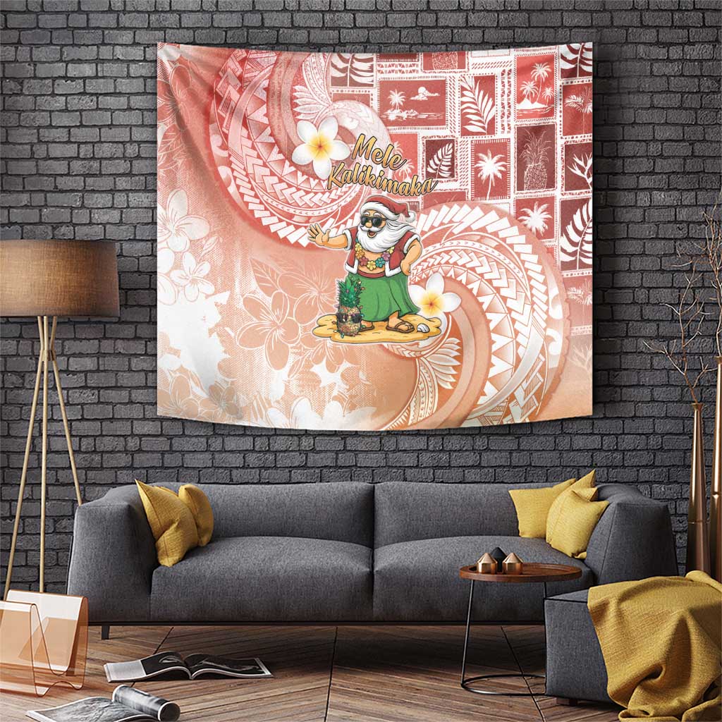 Hawaii Mele Kalikimaka Tapestry Hula Santa Retro Style Red LT05 Red - Polynesian Pride