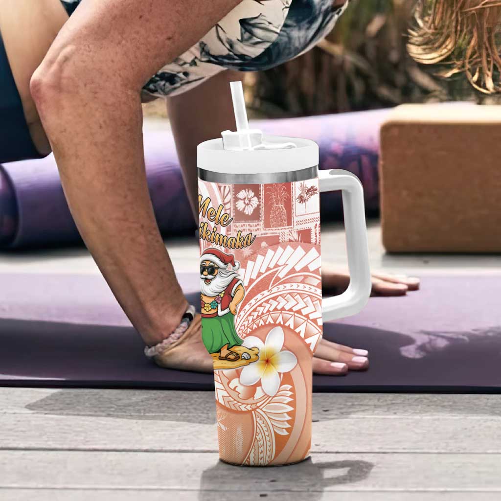 Hawaii Mele Kalikimaka Tumbler With Handle Hula Santa Retro Style Red - Polynesian Pride