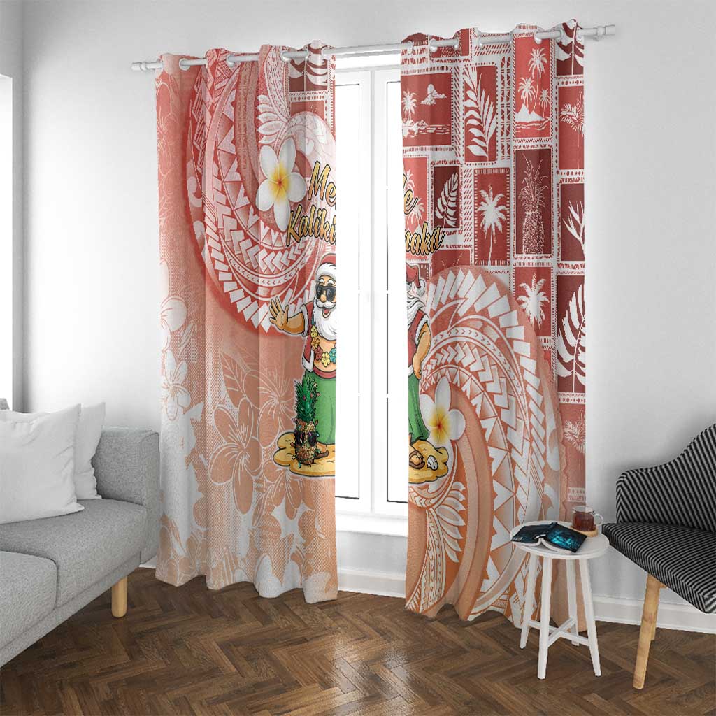 Hawaii Mele Kalikimaka Window Curtain Hula Santa Retro Style Red - Polynesian Pride