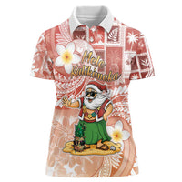 Hawaii Mele Kalikimaka Women Polo Shirt Hula Santa Retro Style Red LT05 Female Red - Polynesian Pride