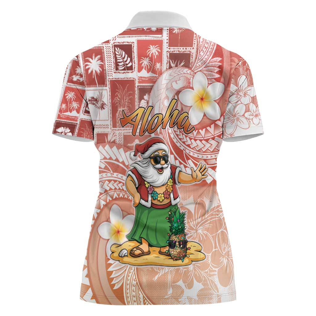 Hawaii Mele Kalikimaka Women Polo Shirt Hula Santa Retro Style Red LT05 - Polynesian Pride